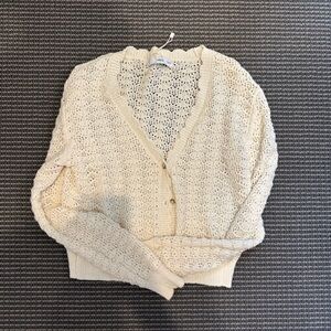 Mango Cream Open-Knit V-Neck Cardigan